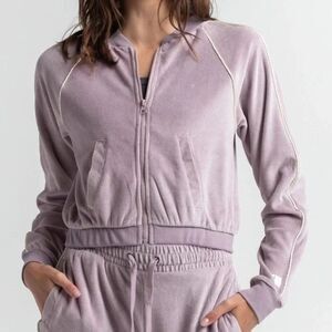 NWT RSQ Women's Purple Piped Velour Track Zip Up Jacket sz M